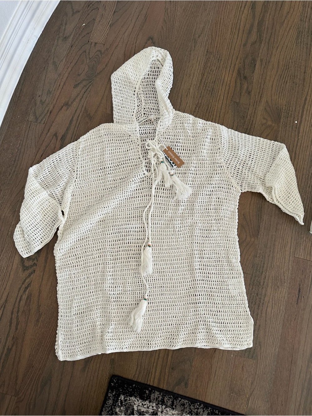 Roller Rabbit Cream Crochet Hooded Swim Coverup
